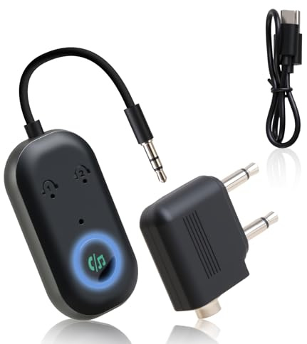 Bluetooth Transmitter Receiver, 2-in-1 3.5mm AUX Wireless Audio Adapter for TV, Plane, Car and Home Stereo, USB-C Rechargeable Bluetooth Adapter for Headphones, Speakers and Wired Audio Devices