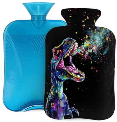 Myfsucce 2L Hot Water Bottle with Cover Colorful Dinosaur Print - Reusable PVC Hot Water Bag for Pain Relief, Cramps & Warmth (12.2x8in)