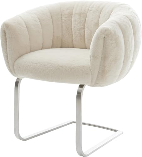 DELIFE Schwingstuhl Jada-Flex Freischwinger flach Edelstahl Plüsch Creme-Weiß Taschenfederkern