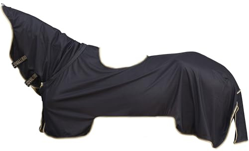Covalliero - Ausreitdecke mit Halsteil & Klettverschluss FS26 – Pferdedecke zum vor Fliegen – Pferde Outdoordecke mit 65% UV-Schutz – Schwarz (Black) – Gr. 155cm