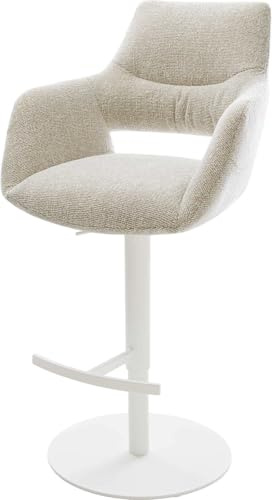 DELIFE Barstuhl Yago-Flex Drehfuß höhenverstellbar Metall Weiß Webstoff Soft Beige Taschenfederkern