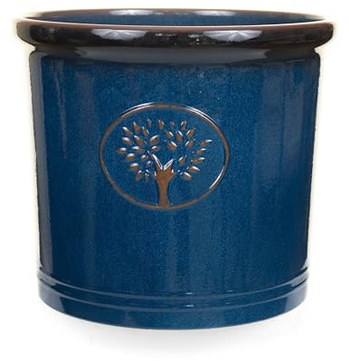 Creekwood Blue Cotswold Cylinder Plastic Plant Pot, Decorative Indoor Outdoor Flower Pot, Small Round Garden Planter, Lightweight Weatherproof Herb Pot for Houseplants, Succulents & Flowers Dia. 22cm