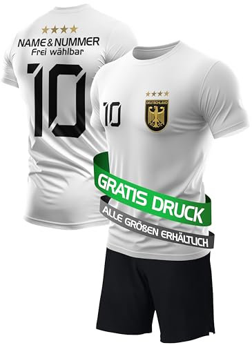 DE FANSHOP Original Personalisiertes Fußball Triko Deutschland Fussball Trikot Hose EM 2024 mit eigenem Namen Ideal für Jung und Alt Herren Jungen Kinder Geschenke für Fans der Nationalmannschaft 3Z
