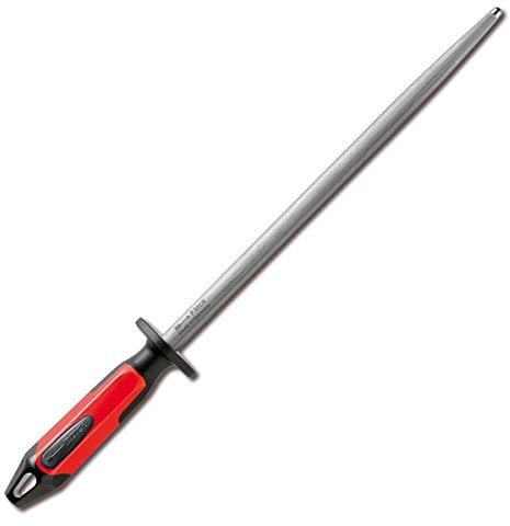 F. DICK Acier de boucher 30 cm (poignée rouge/noir, fusil à aiguiser rond avec poignée 2K, dureté de surface supérieure à 65° HRC, pierre à aiguiser pour couteaux de cuisine) 73171300-63