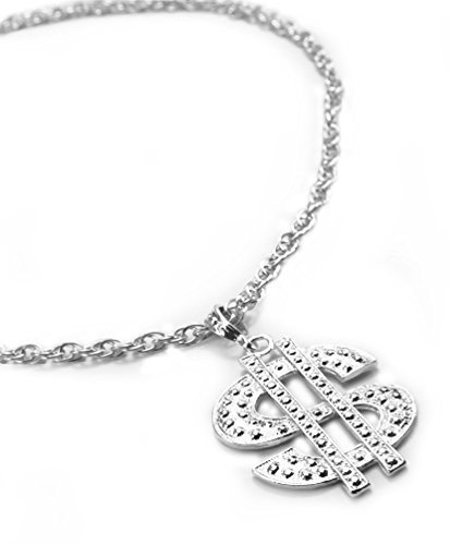 Oblique Unique® Kette Dollar Zeichen Rapper Silber Weißgold glänzend - Millionär Gangster Kette - Satter Look - Perfekt zum Protzen
