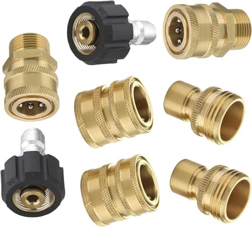 M MINGLE Ultimate Hochdruckreiniger-Adapter-Set, Schnelltrenn-Set, M22 schwenkbar auf 3/8 Zoll Schnellanschluss, 1,9 cm auf Schnellspanner, 8er-Pack, MEHRWEG