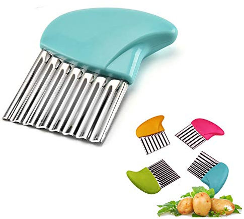 Crinkle Cutter Cutting Tool French Fry Slicer Potato Cutter Fruit Vegetable Wavy Chopper Knife Stainless Steel Random Color 1pcs
