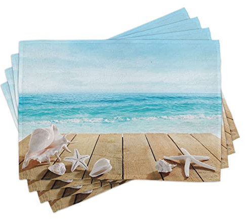 ABAKUHAUS Muscheln Platzmatten, Sonnenschein Malediven Deck, Waschbare Stoff Esszimmer Küche Tischdekorations Digitaldruck, Aquamarin Kamel