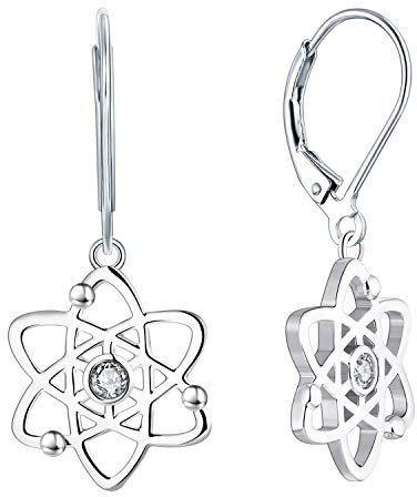 JO WISDOM Damen Ohrhänger Atom Atheist Silber 925 Atomarer Atheismus Ohrringe Hängende Wissenschaft mit Weißgold plattiert, Schmuck für Frauen,Schmuck für Frauen