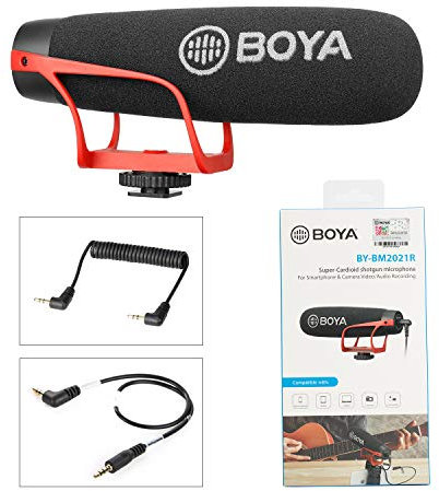 BOYA Microfono a condensatore direzionale super cardioide per iPhone, smartphone, Nikon, Canon, Sony, fotocamera DSLR, video camera