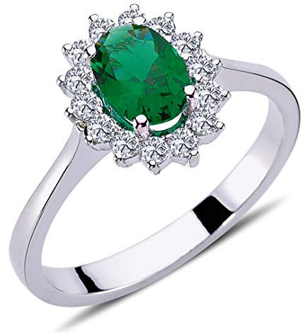 Diamant Oval Smaragd Entourage Ring ?n 14 Karat Weißgold
