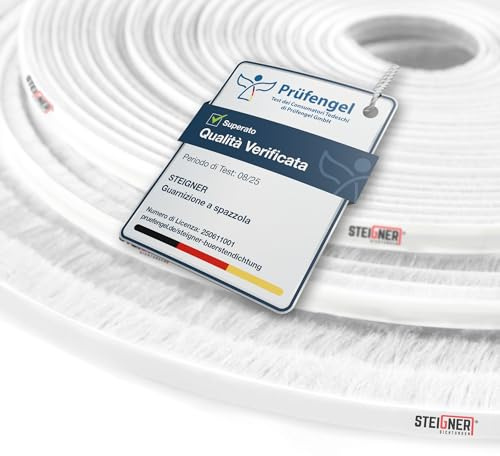 STEIGNER Bürstendichtung selbstklebend Weiß 5 mm x 5 m - Robuste Türdichtung für Schiebetüren, Kleiderschränke, Möbel - Türbürstendichtung, Staubschutz, Geräuschdämmung