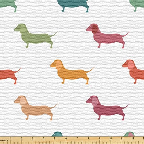 ABAKUHAUS Scottie Dog Gewebe als Meterware, Kleine Dackel Rassen, Schön Gewebten Stoff für Polster und Wohnaccessoires, 1M (148x100cm), Mehrfarbig
