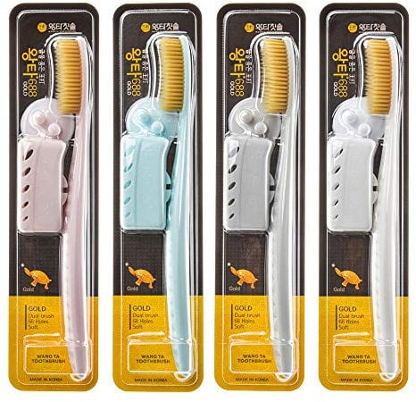 WANGTA Zahnbürste, 4 Stück, doppelt so breit wie normaler Bürstenkopf, breite Zahnbürste, langer Bürstenkopf, bequemeres und einfacheres Bürsten (Goldene Bürste)