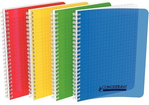 Cahier 17×22 Conquérant spirale 100 pages 90g Grands carreaux couleurs aléatoires