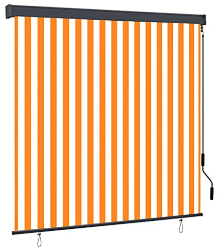 vidaXL Außenrollo Handkurbelmechanismus Balkonrollo Senkrechtmarkise Sichtschutz Beschattung Sonnenschutz Außen Rollo Balkon 160x250cm Weiß Orange