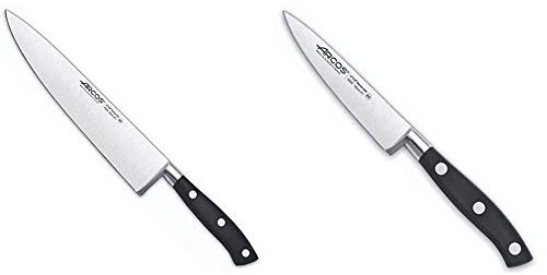 Arcos Riviera - Cuchillo de cocinero, 200 mm (estuche) + Riviera - Cuchillo mondador, 100 mm, color Negro