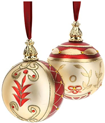 HERVIT Schachtel mit 2 Weihnachtskugeln für Rot- und Champagnerglasbaum Ø10 cm