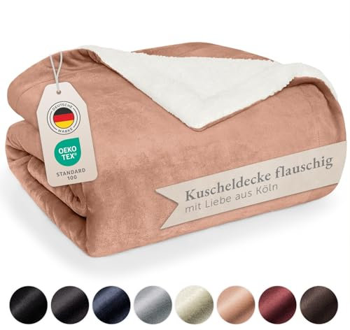 Blumtal Premium Sherpa Kuscheldecke flauschig - Wohndecke Kuscheldecke 130x150 cm - Oeko-TEX zertifizierte Fleecedecke 130x150 cm - Wohn- & Kuscheldecke - Dicke Kuscheldecke in Dusty Pink - Rosa