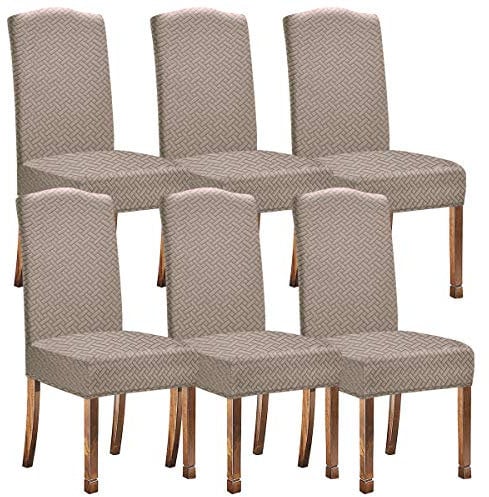 KELUINA Stretch Wasserabweisende Twill Jacquard Esszimmer Stuhlhussen Home Decor, Stuhlhussen für Esszimmerstühle Restaurant Hotel Zeremonie (Kamel,6 Stück)