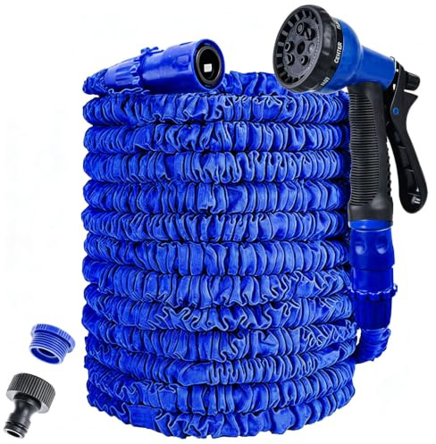 AWXYZ Garden Hose Pipe 125ft, Expanding Hose Pipe with 8 Function Spray Nozzle, Hosepipes for Garden, 3 Times Expandable Magic Water Hose with 3/4, 1/2 Fittings (Blue, 125FT)