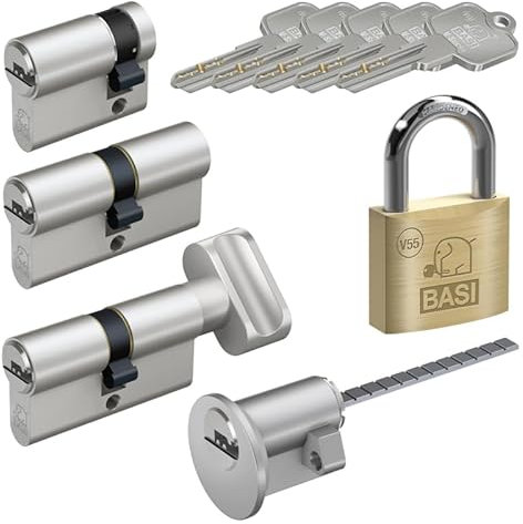 BASI | V55 Schließzylinder | gleichschließend und frei kombinierbar | Viele Längen verfügbar | Wendeschlüssel | Profilzylinder für Haus und Wohnung | Doppelzylinder N+G A:40 mm B:60 mm