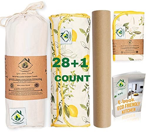 Green Home Mama Toallas de Papel Reutilizables Lavables, Paquete de 28 Unidades de 11 x 12 Pulgadas, Rollo sin Papel, servilletas de Tela Lavables, Alternativa de Toalla, limón