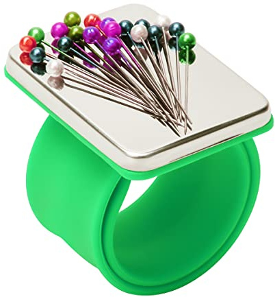 Magnetic Wrist Sewing, Portable Arm Pin Cushion Magnetic Pincushion with Wristband for Sewing Collection, Hair Stylists, and Quilting (Green)