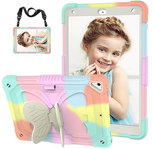 Hogenl Schmetterlings Hülle für iPad 9./8./7. Generation 10,2 Zoll 2021 2020 2019 Cover, Schutzhülle mit Ständer & Schultergurt & Stifthalter 360 Ganzkörper Case Kompatibel mit iPad 9/8/7, Farbig
