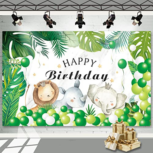 Happy Birthday Banner, Safari Geburtstagsdeko, Waldtiere Geburtstag Deko Junge, Geburtstagsbanner Grün, Dschungel Deko Banner für Safari Wilder Tier Thema Kindergeburtstag Babyparty Fotowand Deko