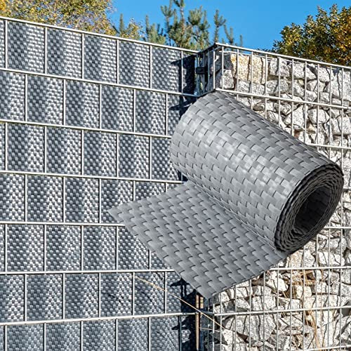 NYVI Polyrattan Sichtschutzstreifen Privafence Hellgrau 255 x 19 cm 5 Rollen (12,75 Meter) - SPARSETS - Sichtschutz für Doppelstabmatten Zaun - Premium Zaunsichtschutz