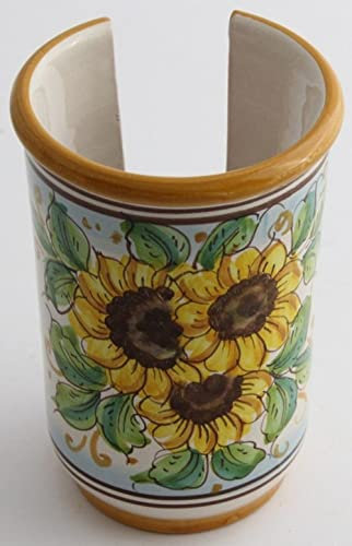 Portabicchieri piccolo in ceramica siciliana giallo e verde di santo stefano di camastra decorata a mano Girasole Art 18