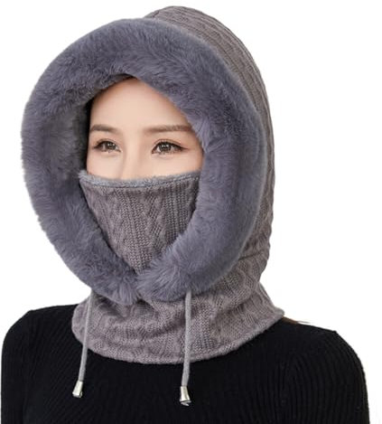 Sturmhaube Balaclava Damen,3 in 1 Winter Damen Strickmütze Dicke Fleecefutter Warm Skimütze mit Schal Schlupfmütze Skimütze Radfahren Mütze Schal Gesichtsmaske für Radfahren Skifahren Laufen Täglich