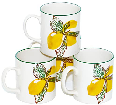 Lashuma Lot de 4 tasses à café avec anse en céramique Jaune citron 300 ml