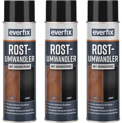 Everfix Rostumwandler Spray mit Grundierung (3 x 500 ml) Rostentferner für Metall - Rost entfernen an Auto, Fahrrad, Zaun, etc.