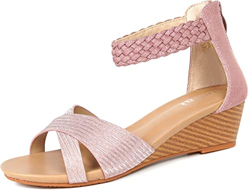 Sandali Donna con Zeppa Moda Espadrillas Eleganti Estivi Primavera Tacco Basso Peep Toe Scarpe Spiaggia Casuale Romani Piattaforma Sandals Scarpe Donna,Rosa E,39 EU=Produttore 40