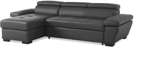 Vente-unique-Ecksofa mit Schlaffunktion - Leder - Ecke Links - Anthrazit - JONOVA