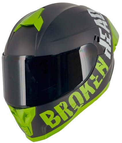 Broken Head BeProud Pro Sport Grün - Motorradhelm Mit Sonnenblende und Spoiler – Ltd. Edition Mit 2 Visier (Schwarz + Klar) XS (52-53 cm)