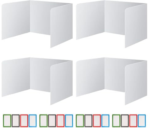 Honatrv U-Förmiger Trennwand, 4 Stück Trennwand für Schreibtisch, 42,5x35x33,5cm Schreibtisch Trenner Sichtschutz, Faltbare Trennwand mit Aufklebern für Schule,Büro,Bibliothek