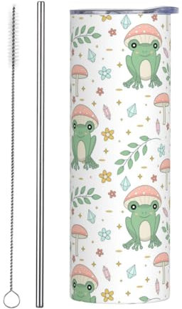 Kaireno 20oz Cute Frog Tumbler with Lid and Straw Frogs and Mushrooms Skinny Stainless Steel Tumblers Animal Insulated Coffee Travel Mug Cups Water Bottle Gift for Women Frog lovers