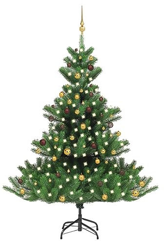 BaraSh Künstlicher Weihnachtsbaum Nordmann Kugeln Grün 210 cm Weihnachtsbaum Schmal