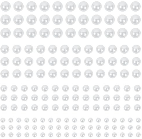 Buylorco 2000+pcs Self Adhesive Pearl Stickers for Hair, Face, Makeup, Eye, Nail, Crafts, 3mm, 4mm, 5mm, 6mm (White)