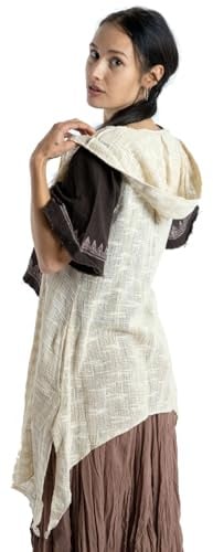 Offener Cardigan mit Kapuze, Boho Long-Weste aus Baumwolle, naturweiß, M
