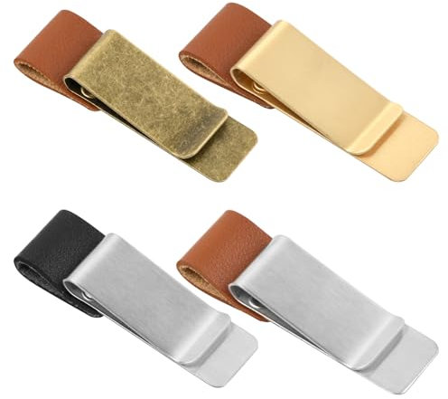 Ehuihuan 4 Stück Pen Holder Clip, Stift Clip Halter, PU Leder Stiftschlaufe, Retro Notebook Stifthalter Pen Loop mit Clips, Stiftschlaufenhalter für Notizbuch, Kalender, Zeitschriften, Klemmbrett