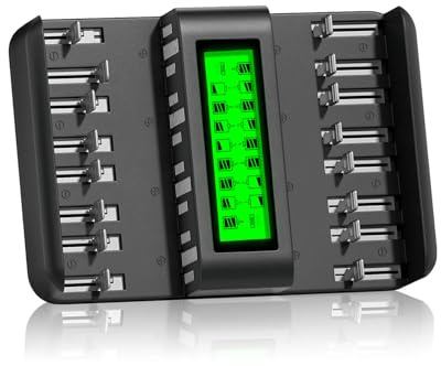 CITYORK Cargador de batería Universal LCD de 16 bahías para batería Recargable doméstica Ni-MH Ni-CD de 1,2 V C D AA AAA, Carga rápida