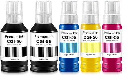 Yongairuink Compatible GI-56 GI56 GI 56 Ink Bottle Replacement for GI-56PGBK GI-56C GI-56M GI-56Y Multipack for CAN GX3050 GX4050 GX5050 GX6050 GX7050 Printer (2 Black 1 Cyan 1 Magenta 1 Yellow)