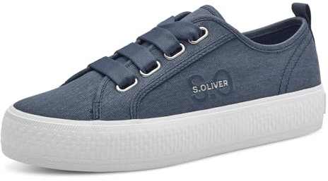 s.Oliver Damen Plateau Sneaker mit Breiten Schnürsenkeln Low Top, Blau (Navy), 40 EU