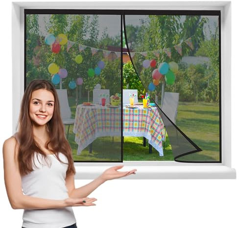 Zanzariera Magnetica Universale, 60x175cmMagneti Tenda per Finestra Magic Mesh Anti Insetti Mosche Zanzare, Adatto per corridoio/Finestra/terrazzo，Nero