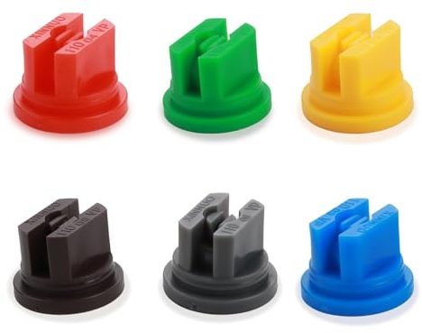 6 Pcs Spray Nozzle Tips Assorted Set 110 Degree Flat Fan Shape 0.15-0.6mm Pore Spraying Nozzles Plastic Atomizing Sprayer for Knapsack Spraying Weed Killing Forestry Cooling