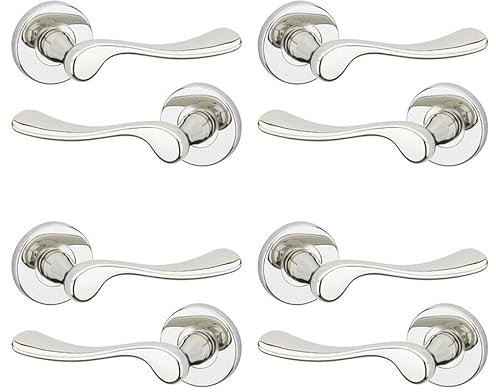 URBNLIVING Set of 6/4Pcs Berkshire Metal Lever Latch Door Handles Set Round Rose for Internal and External Doors Elegant, Durable & Strong with Easy Installation Hardware Tools